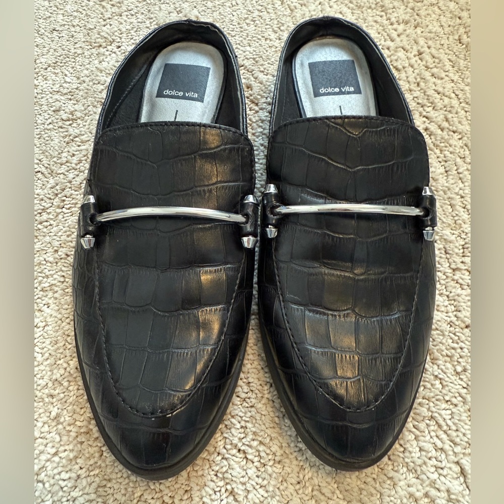 Dolce Vita Callia Black Croc Embossed Loafer‎ Mules Women’s Size 7M Pre-Owned